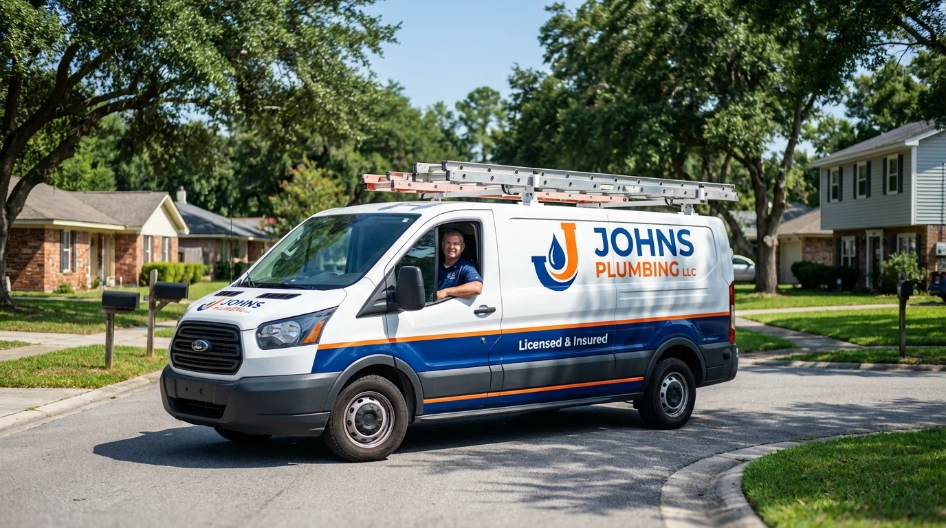 Johns Plumbing LLC service van in Belle Plaine, KS