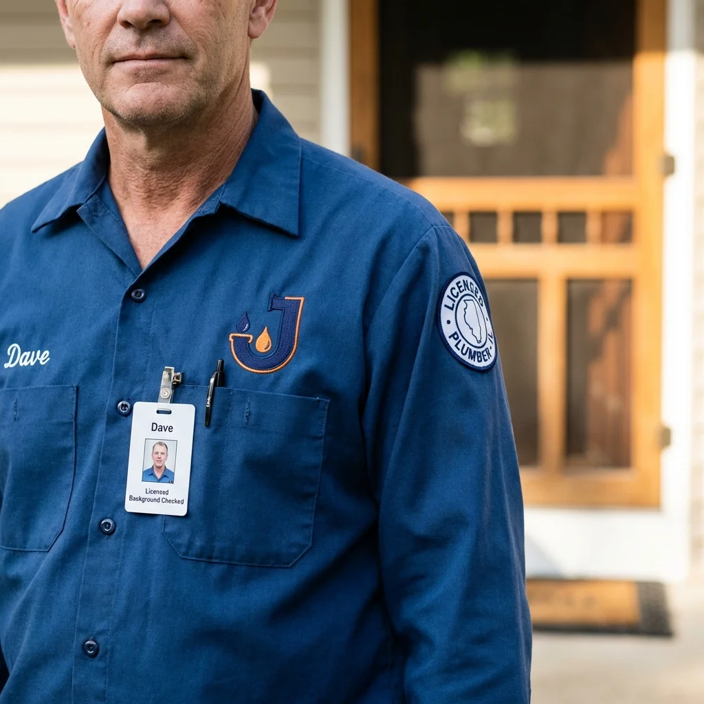 Licensed plumber showing ID badge in Belle Plaine, KS