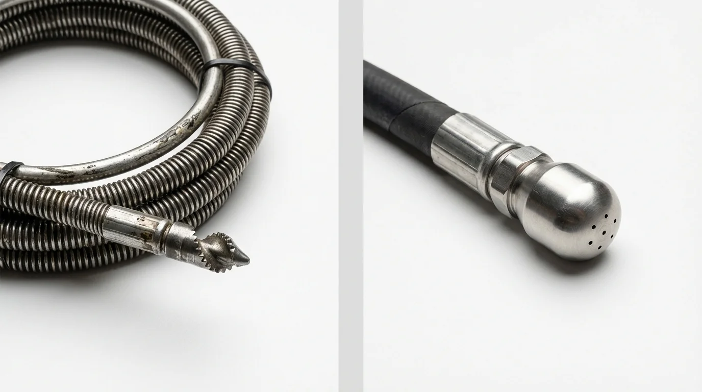 Drain snake cable and hydro jetting nozzle used for drain cleaning in Belle Plaine, KS